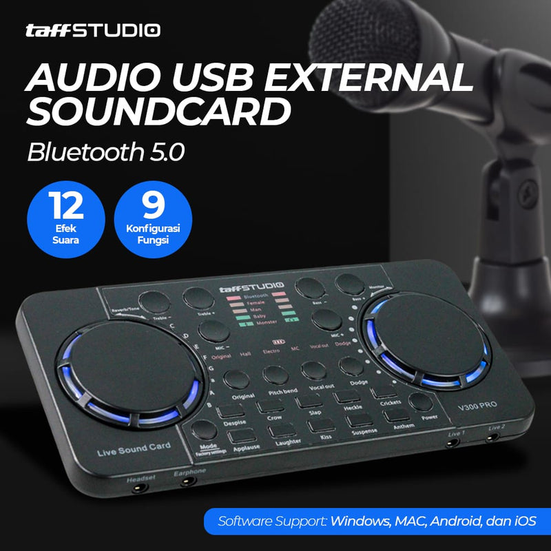 TaffSTUDIO Audio Bluetooth USB External Soundcard Live Microphone - V300 Pro S4778921