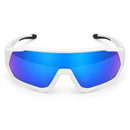 White Wraparound Sports Sunglasses with Blue Mirrored Lens-56