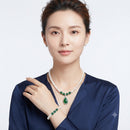 Green Chalcedony Pendant Pearl Necklace White Pearl Bracelet Set 128750