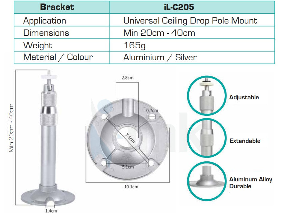 I LINK IL-C205 Bullet Camera Pole Ceilig Stand Screw I LINK IL-C205 Bullet Camera Pole Ceilig Stand Screw