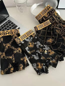 Men's 4 Pcs  Breathable Boxer Shorts, Black and Gold Printed Cotton Underwear S450 - TUZZUT Qatar Online Shopping