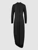 Long Sleeves Loose Asymmetric Buttoned Split-Joint Split-Side Mock Neck Maxi Dresses 173681 - TUZZUT Qatar Online Shopping