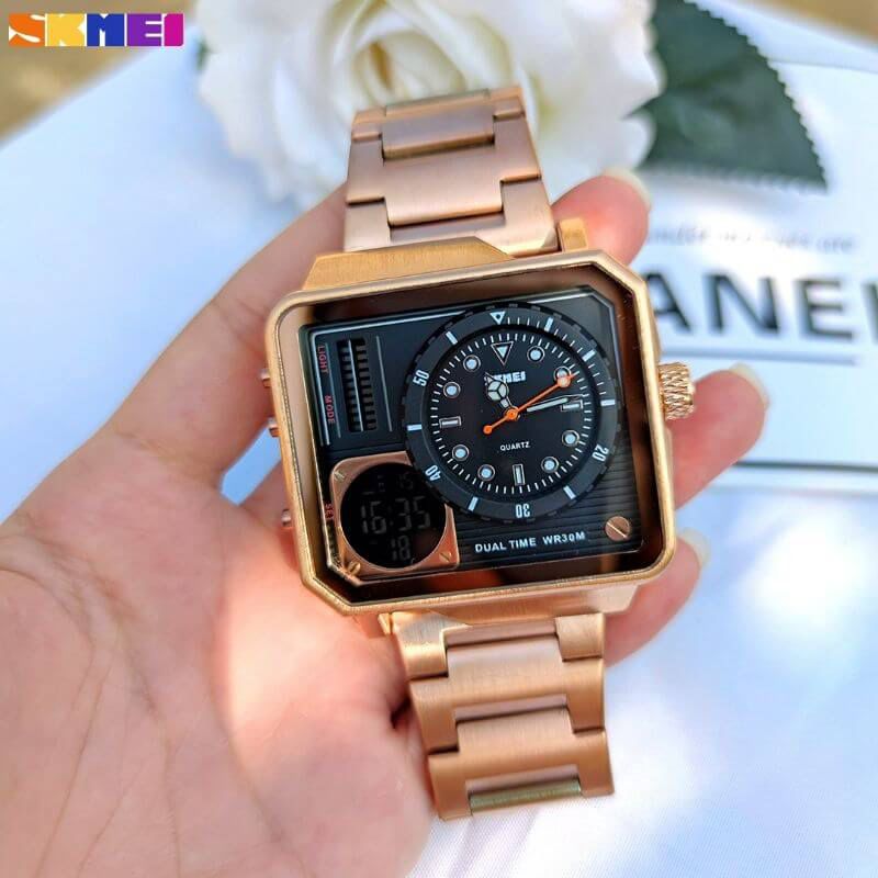 Skmei Steel Strap Watches Day Date Display Personality Alarm Watch W52326 - TUZZUT Qatar Online Shopping