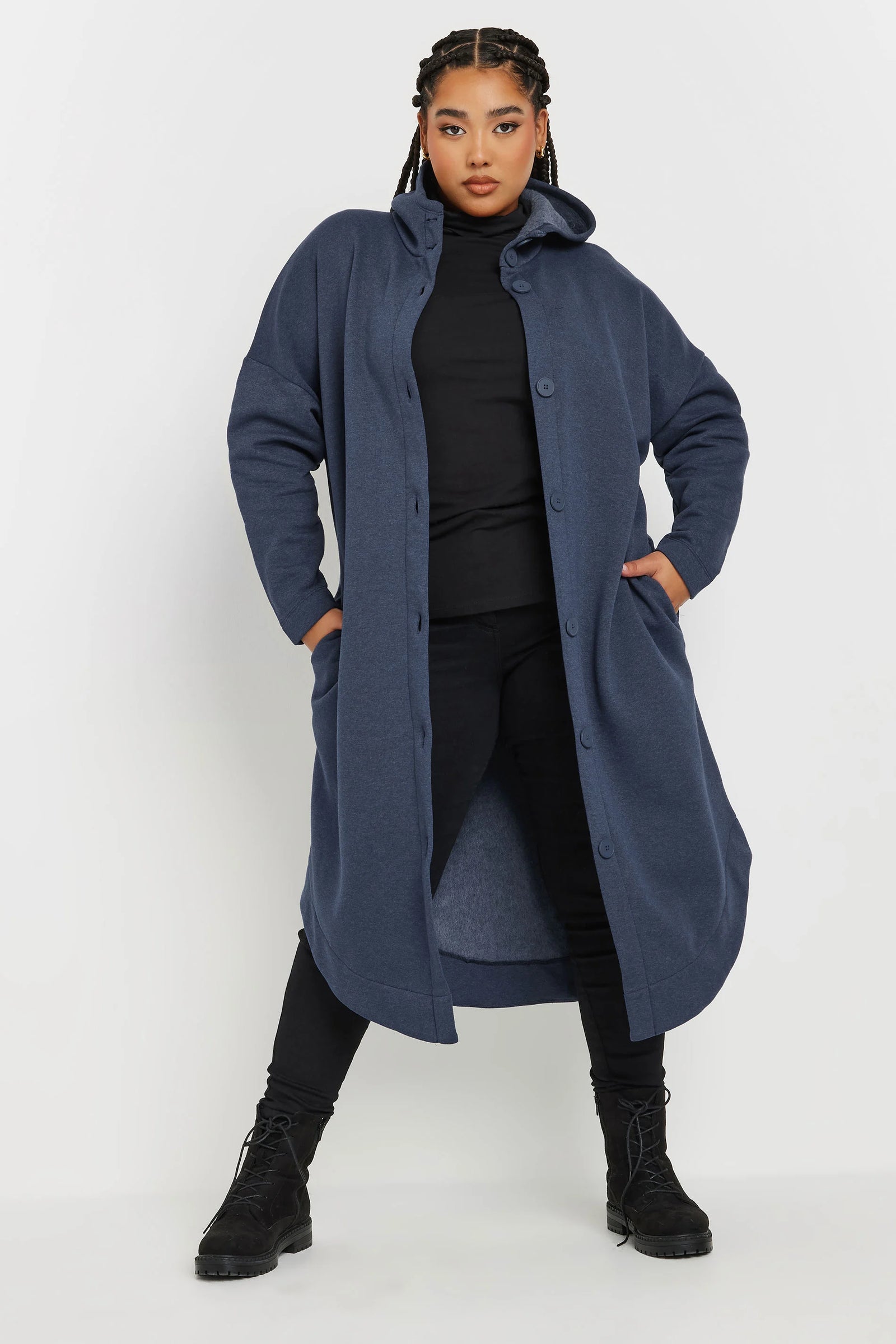 Curve Button Through Hooded Maxi Jacket 55943 Curve Button Through Hooded Maxi Jacket 55943