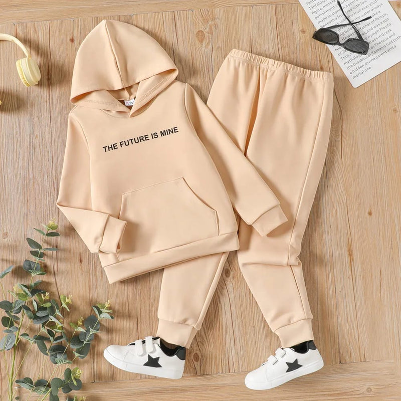 2pcs Kid Girl Letter Print Pocket Design Hoodie Sweatshirt and Elasticized Pants Set 20511525