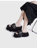 Punk Fur Metal Decor Round Toe Sandals 22823 - TUZZUT Qatar Online Shopping