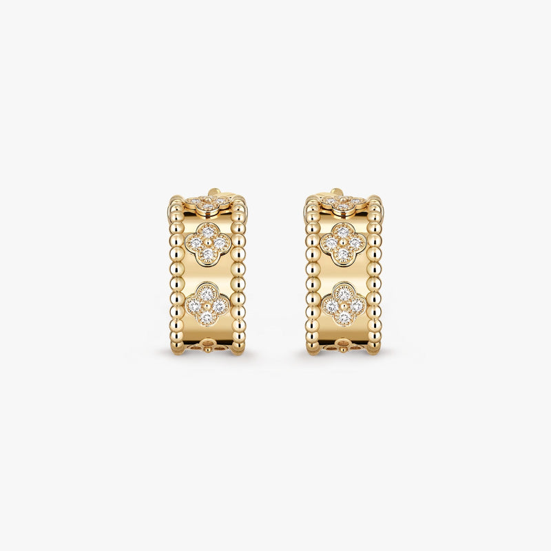 Clovers Hoop Yellow Gold Diamond Earrings VC1200 - TUZZUT Qatar Online Shopping