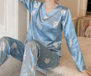 Pajamas for Women Autumn V-Neck Long-Sleeved Ice Silk Pyjamas Ladies X3971987 - Tuzzut.com Qatar Online Shopping