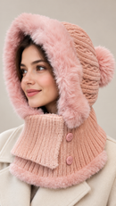 Women’s Knitted Winter Hood with Plush Trim