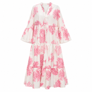 Women’s Ivory & Pink Toile Print Tiered Maxi Dress H-1