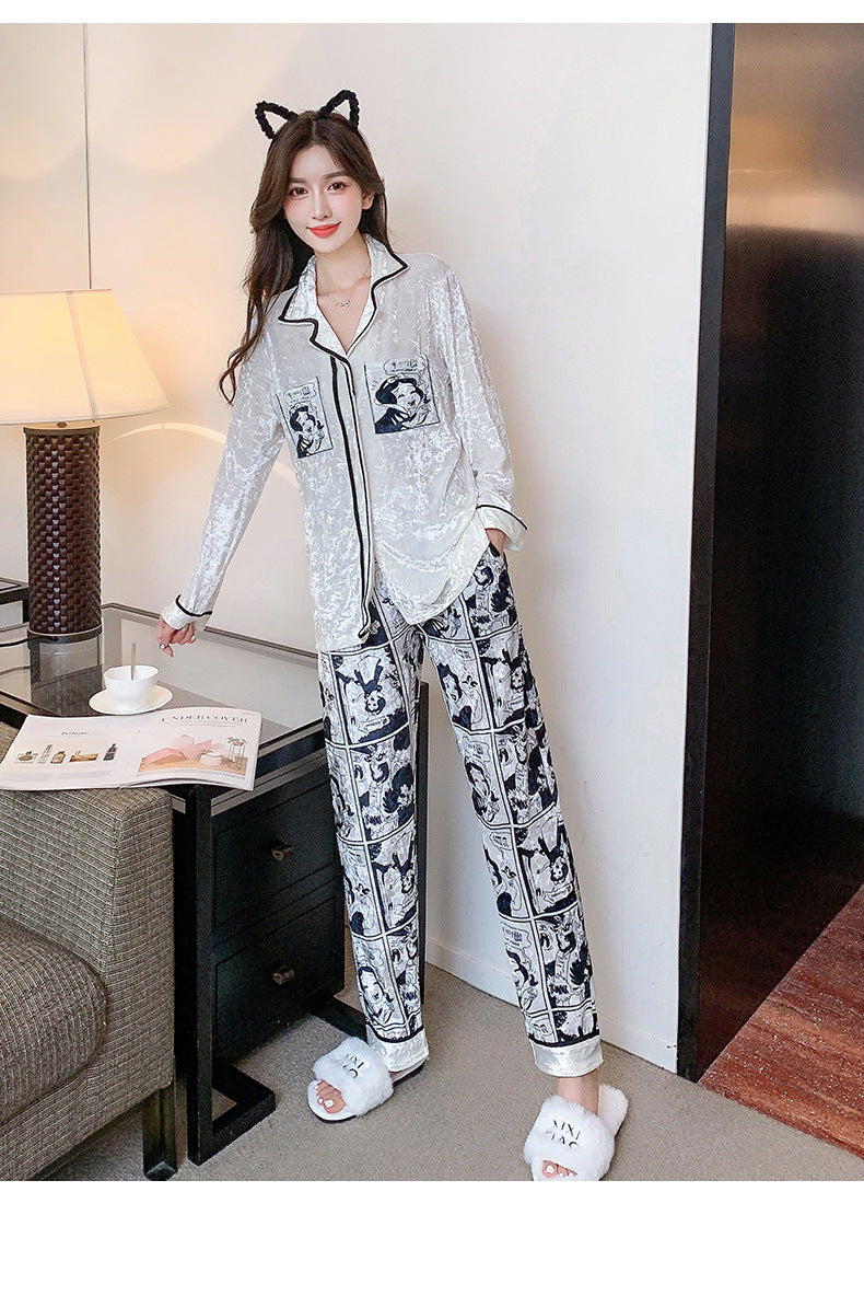 Women's spring and autumn cute gold velvet sweet cardigan Snow White home pajamas X4533424 - Tuzzut.com Qatar Online Shopping