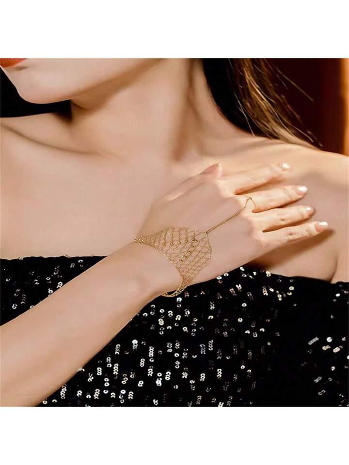 Fashion Qualitative Light Luxury Lace Braided Mesh Elegant Bracelet With Ring Model-27