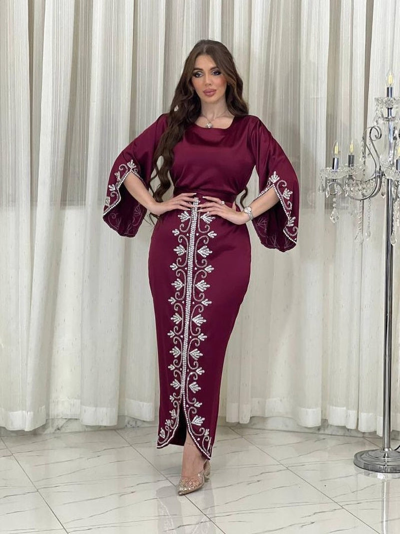 Women's Long Sleeve Geometry Beads/Pearls/Rice Beads Modest Fashion Dress 445355