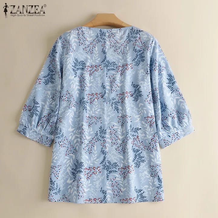 ZANZEA Muslimah Women Muslim Half Sleeve Blouse Floral Print Square Neck Irregular Hem Shirt Top S4646100 - Tuzzut.com Qatar Online Shopping