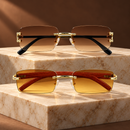 2pcs Rimless Gradient Sunglasses with Gold Tone Glasses-23