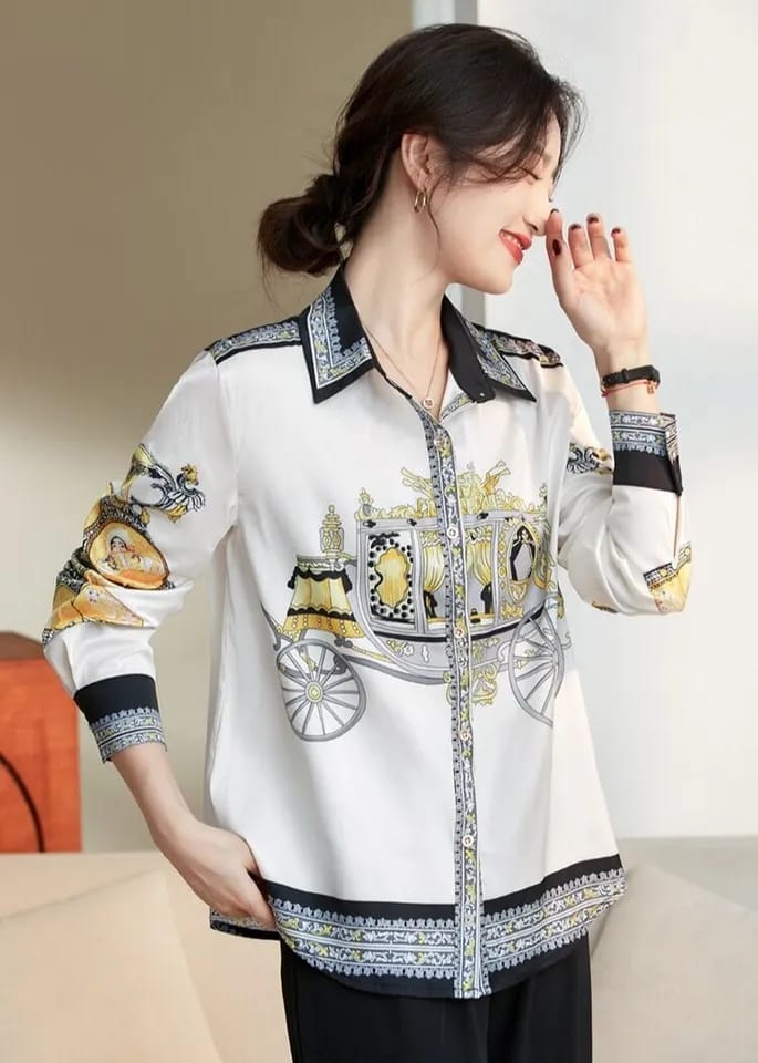 Vintage Luxury Baroque Women Shirts Casual Long Sleeve Lapel Slim Single-breasted Blouses 2XL X4752233