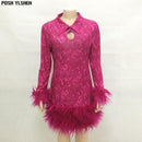 Women's Feather Long Sleeve Party Mini Dress   S3372799 - TUZZUT Qatar Online Shopping