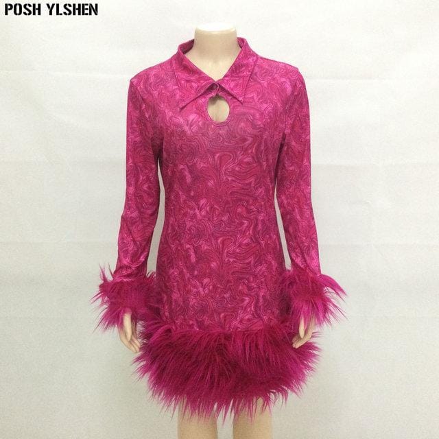 Women's Feather Long Sleeve Party Mini Dress   S3372799 - TUZZUT Qatar Online Shopping