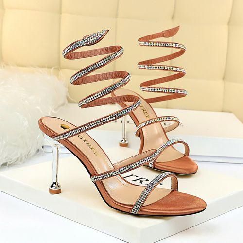 Rhinestone Spiral Ankle Wrap Strap High Heel Sandal KL967 - TUZZUT Qatar Online Shopping