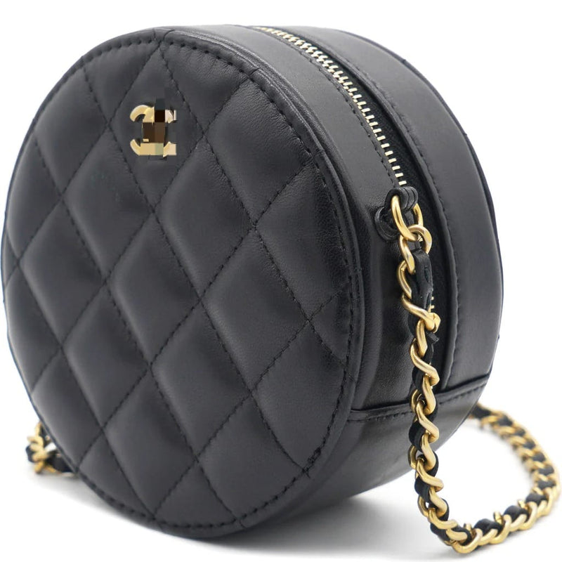 Round Clutch with Chain Lambskin Leather Black B9576 - TUZZUT Qatar Online Shopping