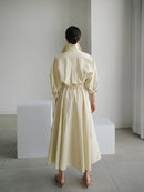 Long Sleeves Loose Floral Printed Pleated Split-Joint Tied Waist Lapel Midi Dress 155177 - TUZZUT Qatar Online Shopping