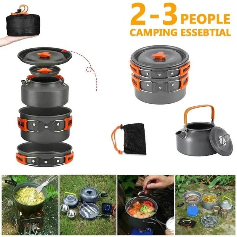 Queta 10-delige kookset, pannen, kookgerei, campingservies, set voor 1 Queta 10-delige kookset, pannen, kookgerei, campingservies, set voor 1