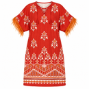 Women’s Red Floral Knee-Length Kaftan Dress 70568699 - S