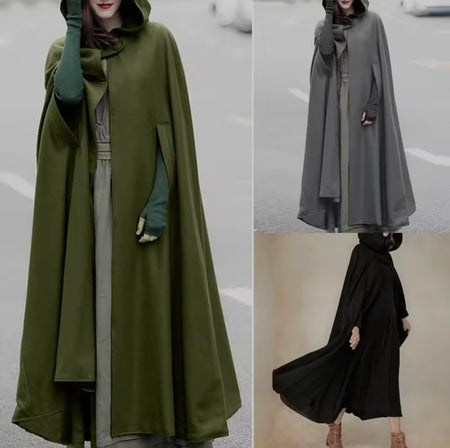 Women Long Cape Cloak Hooded Cape Elegant Poncho Coat S3898671 XL