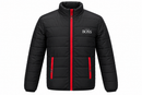 Size-L Men's Black Puffer Winter Jacket with Red Zipper & YES BOSS Print MF 1938