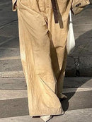 Buttoned Long Sleeves Collarless Outerwear Top + Wide Leg Belted Jumpsuits Two Pieces Set 150697 - TUZZUT Qatar Online Shopping