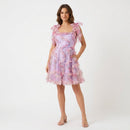 Lilac Floral Ruffle Dress with Bow Straps H-3