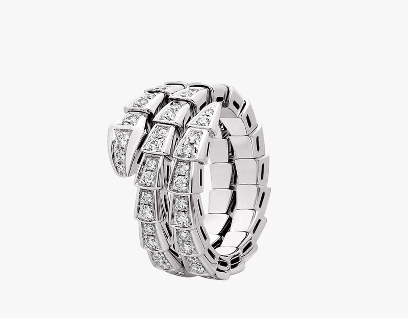 Two Coil White Gold Pavé Diamonds Finger Ring BV1276 - TUZZUT Qatar Online Shopping
