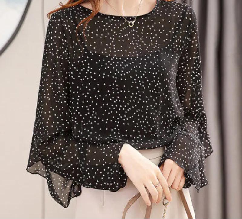 Polka Dots Black Two Piece Set T-shirt Butterfly Sleeve Round Neck Casual Top Spring Summer Fashion Top Tee for Female X17293218 - Tuzzut.com Qatar Online Shopping