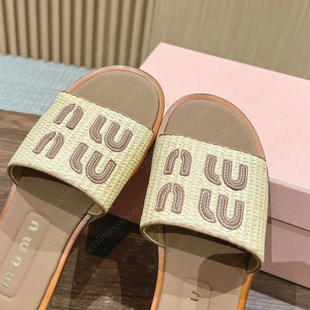 Raffia Effect Fabric Slippers Apricot SL37 Raffia Effect Fabric Slippers Apricot SL37