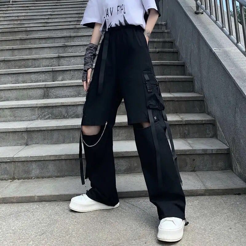 High Waist Women Cargo Pants Black Punk Loose Patchwork Streetwear S S4691448 High Waist Women Cargo Pants Black Punk Loose Patchwork Streetwear S S4691448