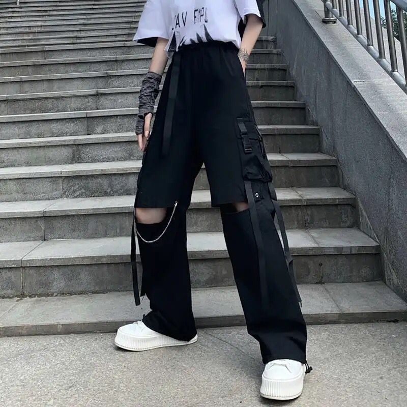 High Waist Women Cargo Pants Black Punk Loose Patchwork Streetwear S S4691448 - Tuzzut.com Qatar Online Shopping