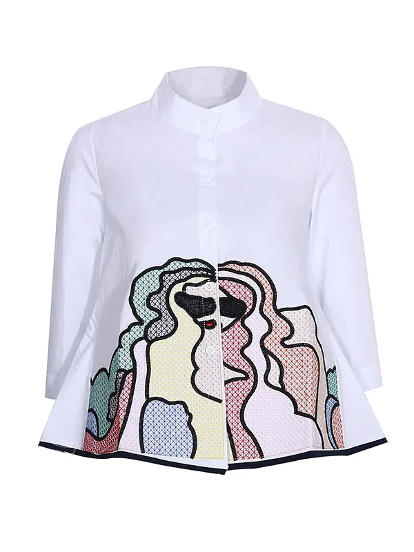 Casual High-Low Loose Printed Stand Collar Blouses & Shirts Tops  112240