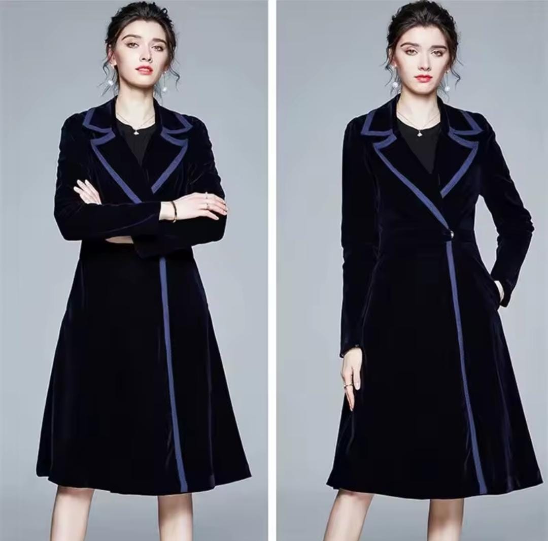 Women Velvet Long Windbreaker Coat B-381932 Women Velvet Long Windbreaker Coat B-381932