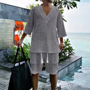 Men's loose V-neck short-sleeved two-piece suit  B191840 - TUZZUT Qatar Online Shopping