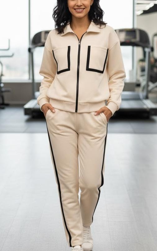 Zip-up Sweatshirt and Wide Leg Trouser WAA0241 - TUZZUT Qatar Online Shopping