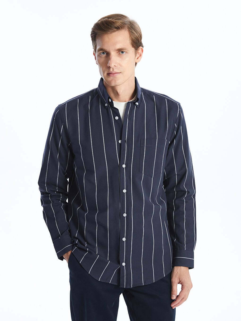 Korean Men's Fashion Business Casual Long Sleeve Stripe Shirt S039193 Korean Men's Fashion Business Casual Long Sleeve Stripe Shirt S039193