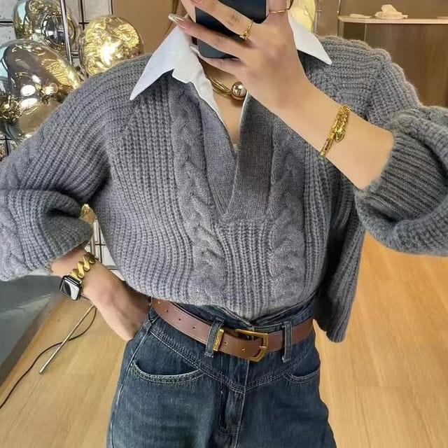 Womens Twist Knit Casual Collar Long Sleeve Sweater 64260 - TUZZUT Qatar Online Shopping