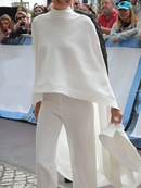 High-Low Loose Solid Color High-Neck T-Shirt Tops & Pants Two Pieces Set 115097 - TUZZUT Qatar Online Shopping