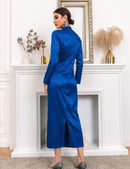 Mock Neck Jacquard Split Hem Satin Dress SHN656 - TUZZUT Qatar Online Shopping