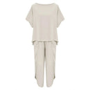 Womens Summer Outfits Cotton Linen 2 Piece Sets Short Sleeve Loose High Low T Shirt   00696604 - TUZZUT Qatar Online Shopping