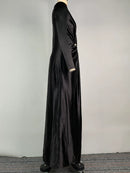 Bodycon Long Sleeves Pleated Split-Front Tied Waist Deep V-Neck Maxi Dresses 138058 - TUZZUT Qatar Online Shopping