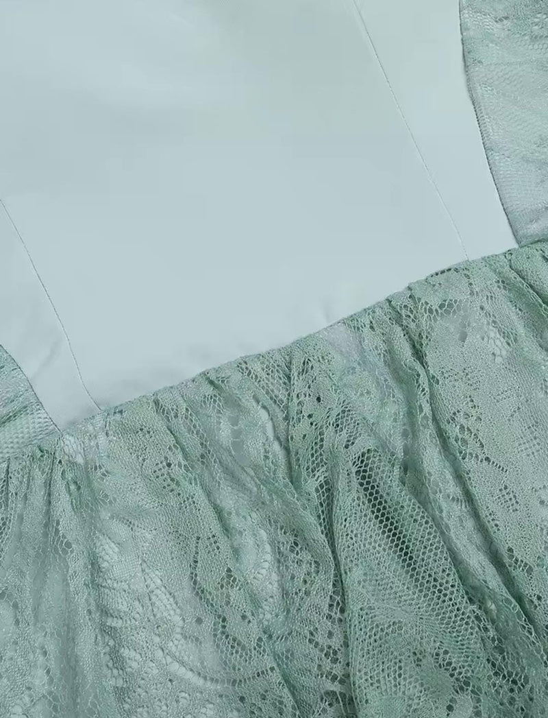 Women's Fordeal - Elegant Green V-Neck Lace Panel Dress    S5146241 - TUZZUT Qatar Online Shopping