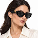 Black Cat-Eye Sunglasses with Gold V Accents-63
