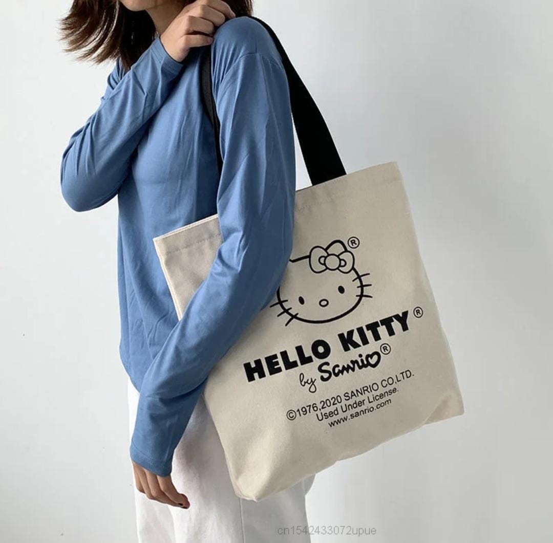 Senrio Hello kitty White Shoulder Canvas zipper Cute Female Tote Bag - S4769884 Senrio Hello kitty White Shoulder Canvas zipper Cute Female Tote Bag - S4769884