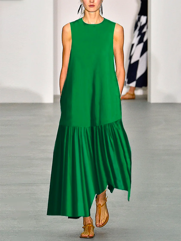 A-Line Loose Solid Color Split-Joint Round-Neck Maxi Dresses L 115339 A-Line Loose Solid Color Split-Joint Round-Neck Maxi Dresses L 115339